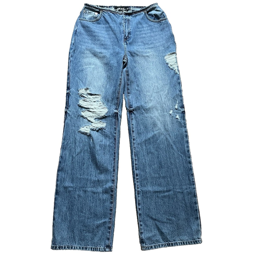 SER.O.YA Jeans Blue River #203 Distressed Frayed‎ Raw Waist Ripped, Size 27x33